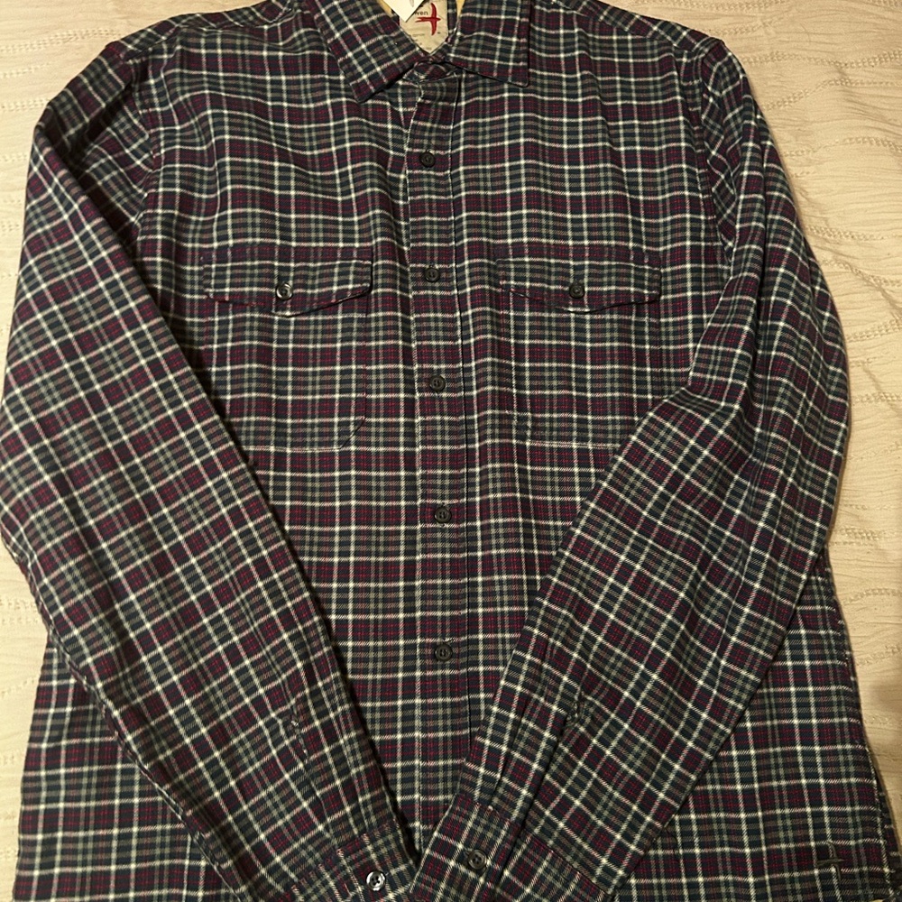 NEW Relwen Men's Plaid Button-Up Shirt in Burgundy and Green